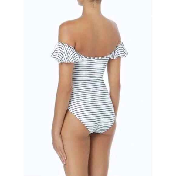 Vince Camuto Womens Blossom Stripes One Piece Swimsuit 10 Off The Shoulder - Picture 2 of 8